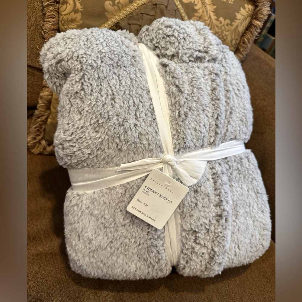 Pottery Barn Coziest Sherpa Robe Heathered Gray Adult Size Small
